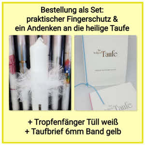 Geld sparen? Taufkerze als komplettes Set für den Paten bzw. die Patin (Aufpreis Euro 15,00): Bestellung als Set. Besteht aus: Taufkerze, Tropfschutz & Taufbrief klassisch