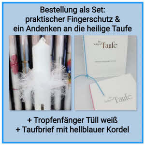 Geld sparen? Taufkerze als komplettes Set für den Paten bzw. die Patin (Aufpreis Euro 15,00): Bestellung als Set. Besteht aus: Taufkerze, Tropfschutz & Taufbrief klassisch